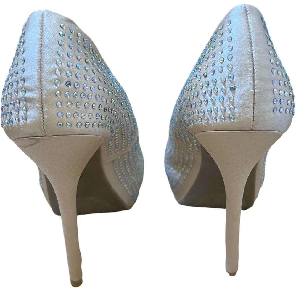 JLO Jennifer Lopez Blingy Blush 6 M Rhinestone Heels~ Dress Shoes Peep Toe - Picture 7 of 13